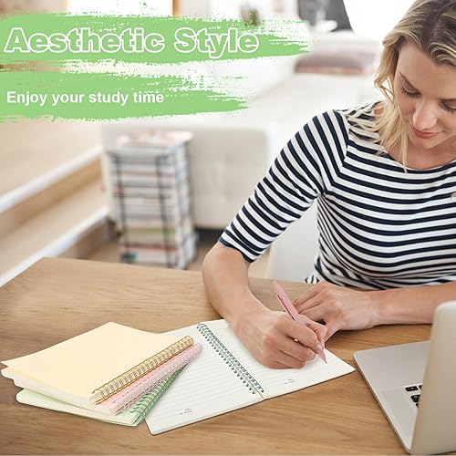 Miniatura 7 de Juego de cuadernos en espiral, paquete de 4 cuadernos con rayas universitarias de 5.7 x 8.2 pulgadas, diarios en espiral para mujeres con bolígrafos