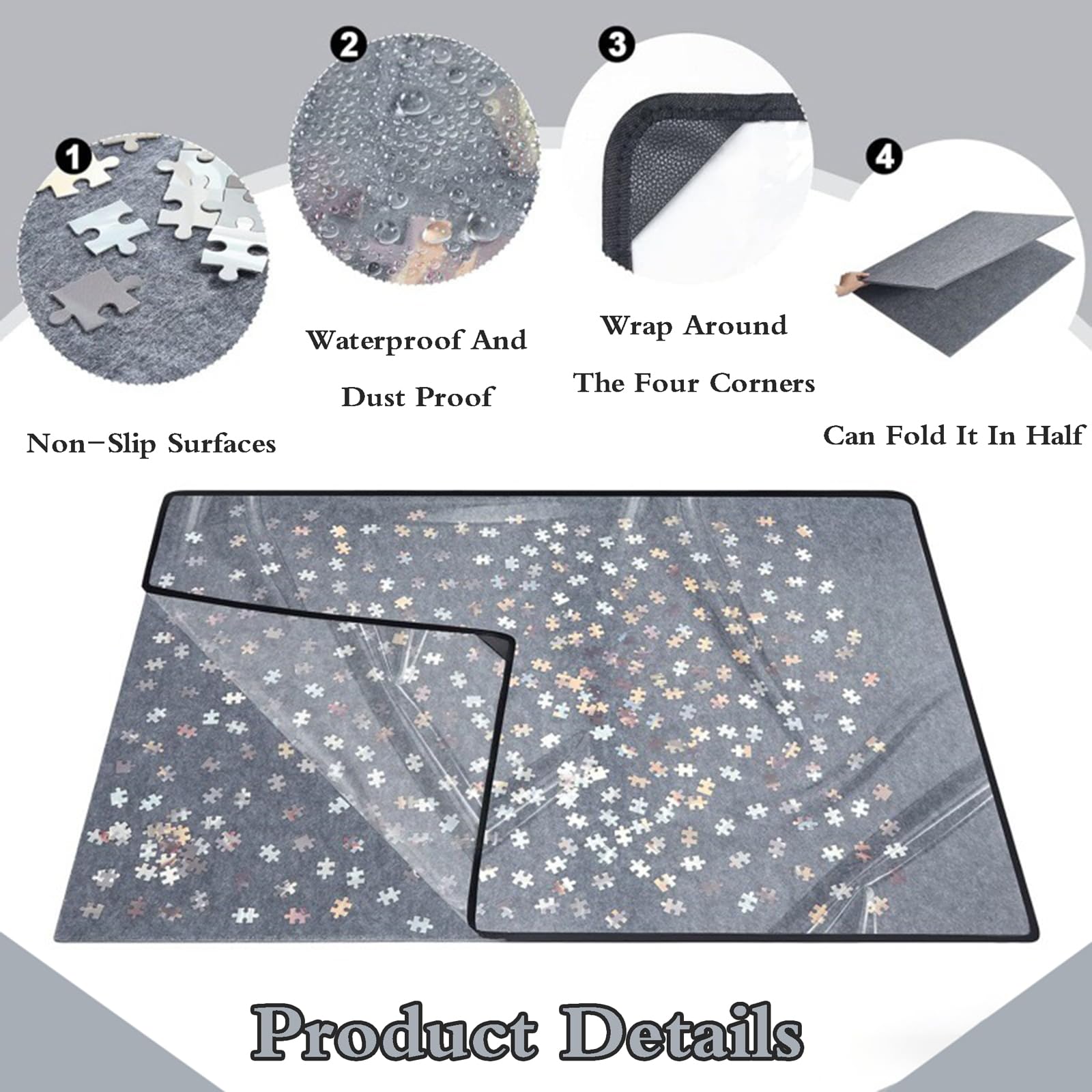 Plateau De Puzzle,Table De Puzzle LéGèRe,Planche Puzzle Portable,Table Puzzle en Feutre,RéSistant à l'usure Et AntidéRapant,pour Jusqu'à 500 1000 1500 2000 PièCes