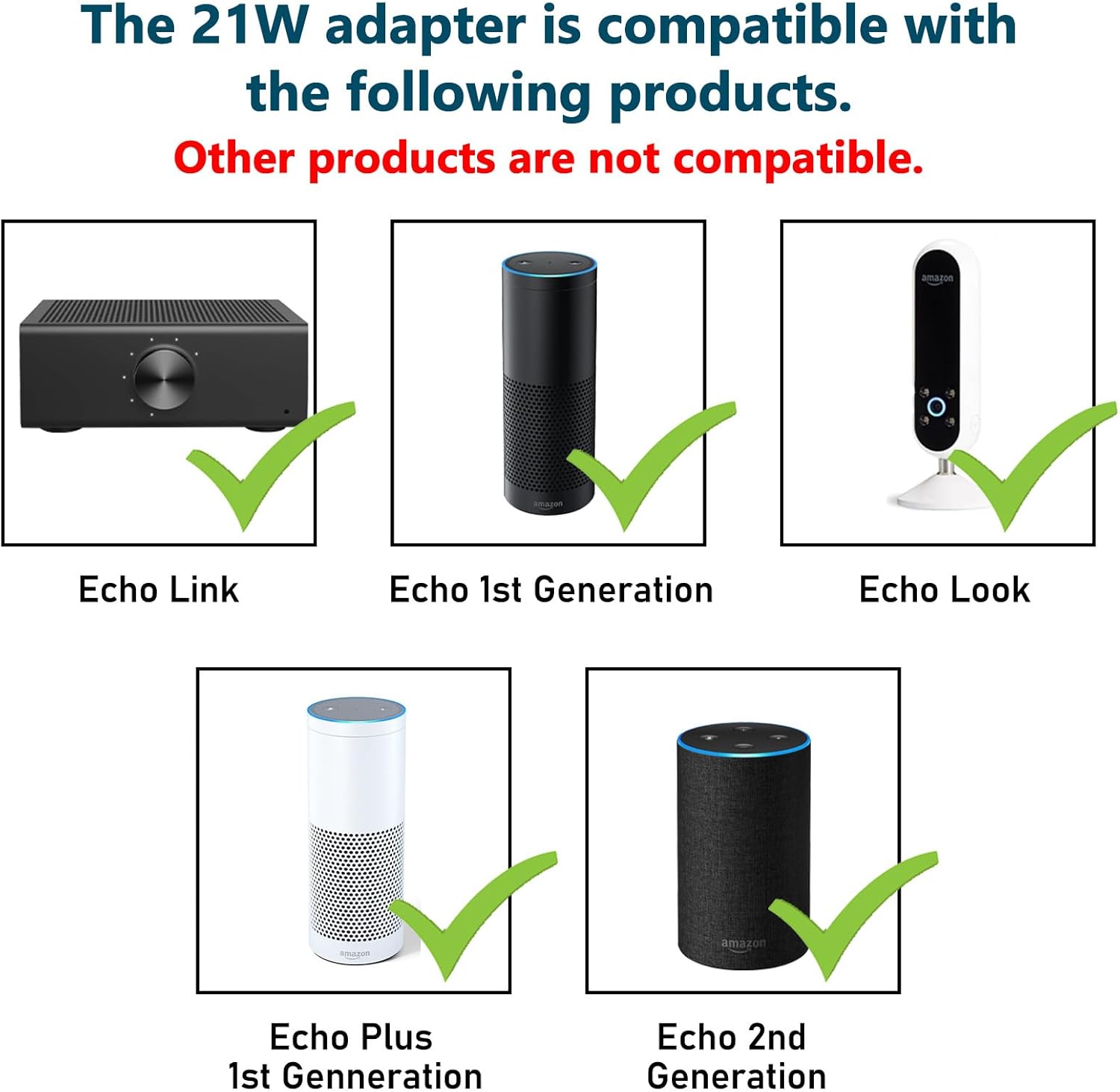 21W Power Adapter for Echo (1st & 2nd Generation), Echo Show (1st Gen), Echo Plus (1st Gen), Fire TV (2nd Gen), Echo Look, Echo Link, 5Ft AC Adapter Power Cord