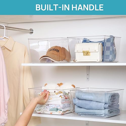 Miniatura 4 de Vtopmart Paquete de 4 contenedores de almacenamiento de plástico transparente extra grandes, cubos de acrílico de 11 x 11 pulgadas con asa para