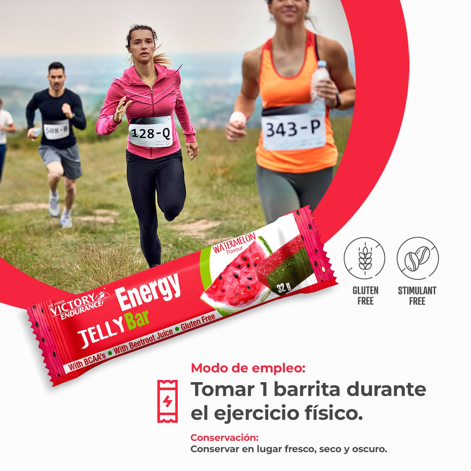 VICTORY ENDURANCE Energy Jelly Bar Sandía; 32g x 24 barritas Aportan vitaminas, minerales y zumo de remolacha; Sin Gluten