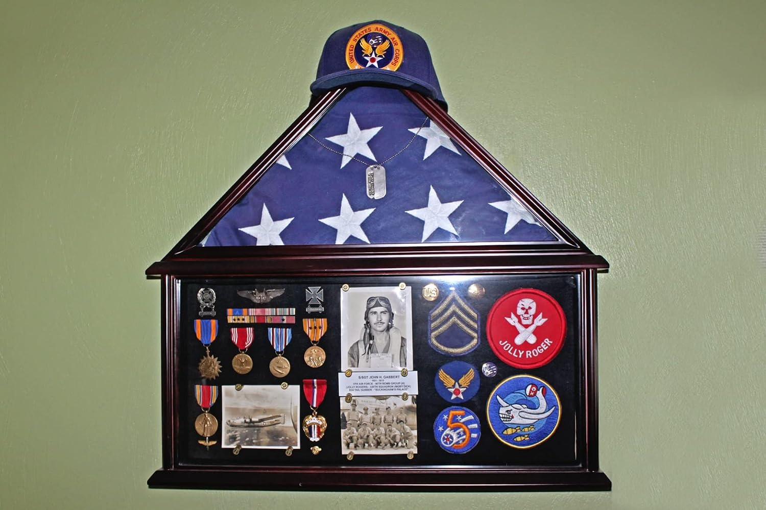 Veteran Burial/Memorial Flag Display Case Pin Medal Display Military Shadow Box Frame for a 5' X 9.5' Flag Folded, with Space for Certificate Pins Insignia Medals Challenge Coins, Mahogany Finish
