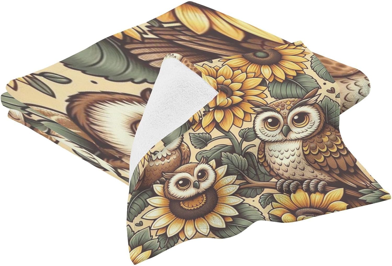 Hand Towels Premium Soft and Highly Absorbent Owls and Sunflowers 2 Pcs Towels for Bathroom Set 100% Cotton Decorative Face Towels