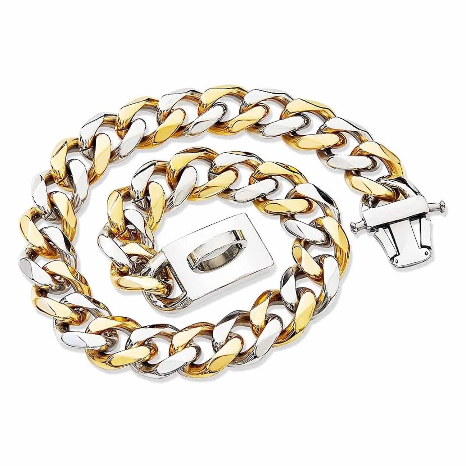 Collar de Cadena para Perro, Resistente al Agua, de Acero y Metal, básico, para Cachorros pequeños, medianos y Grandes (Dorado).