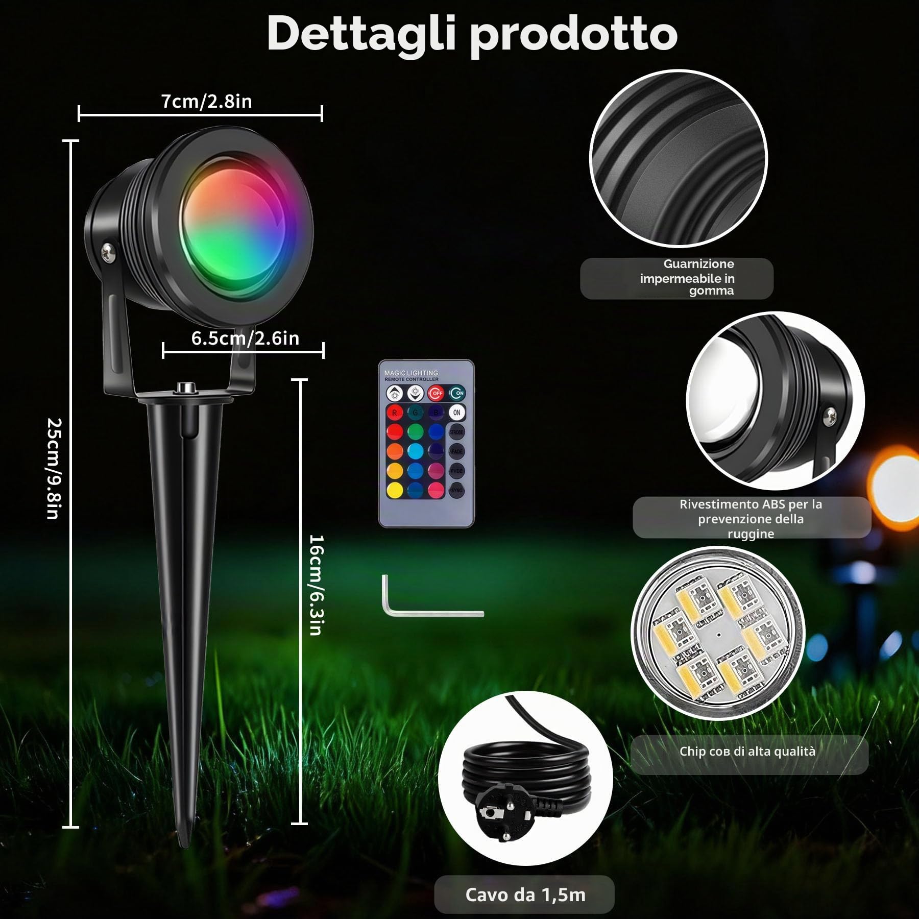 Faretto RGB da Giardino 10W, 4 pezzi | Impermeable per Giardino, Cortile, Vialetto