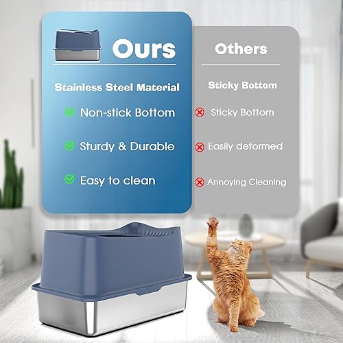 Miniatura 5 de Freefa Caja de arena de acero inoxidable, caja de arena cerrada para gatos, caja de arena para gatos, caja de arena grande para gatos con tapa, caja