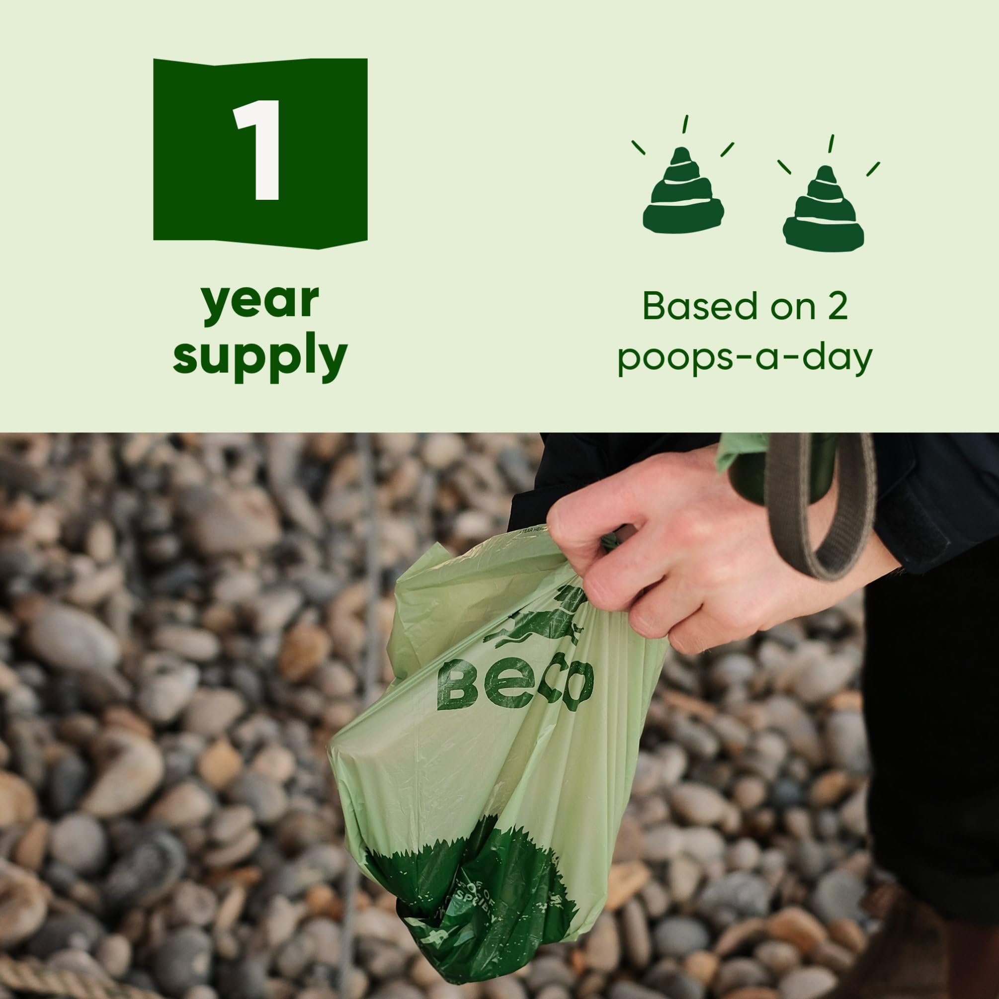 Beco Strong & Large - Bolsas para excrementos, 720 bolsas (48 rollos de 15), sin perfume, compatibles con dispensador, color verde