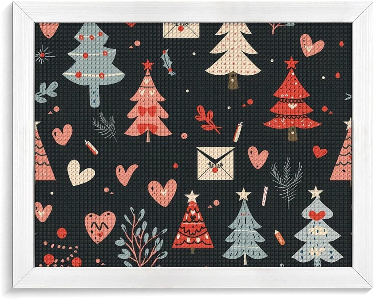 Christmas Tree Greeting Card Lights Printed Diamond 5D Painting Kits DIY Full Drill Crafts for Home Wall Decor 16x20 Inch Blackwood 50 * 40cm