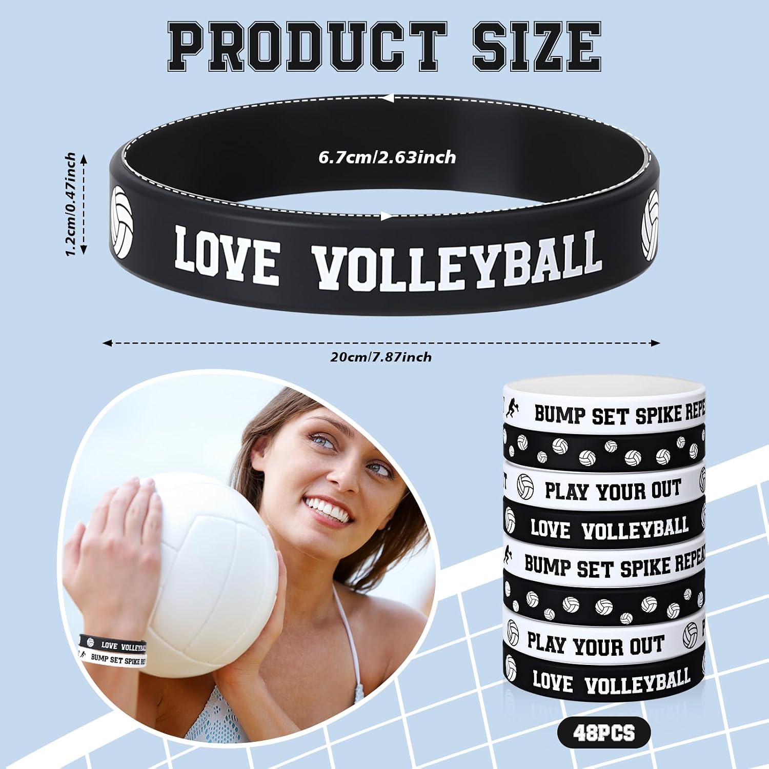 Beeveer 48 Pcs Basketball Soccer Silicone Bracelets Wristbands