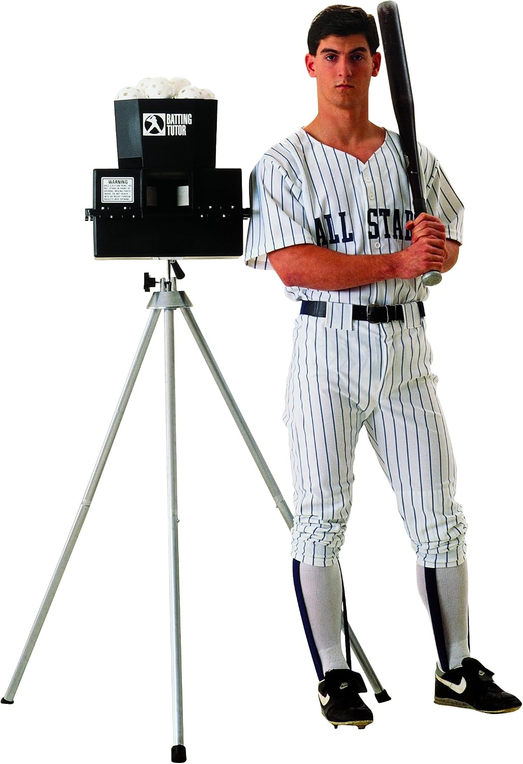 Baseball Tutor Pitching Machine - Batting Practice Without a Batting Cage. Used by High Schools and Colleges.