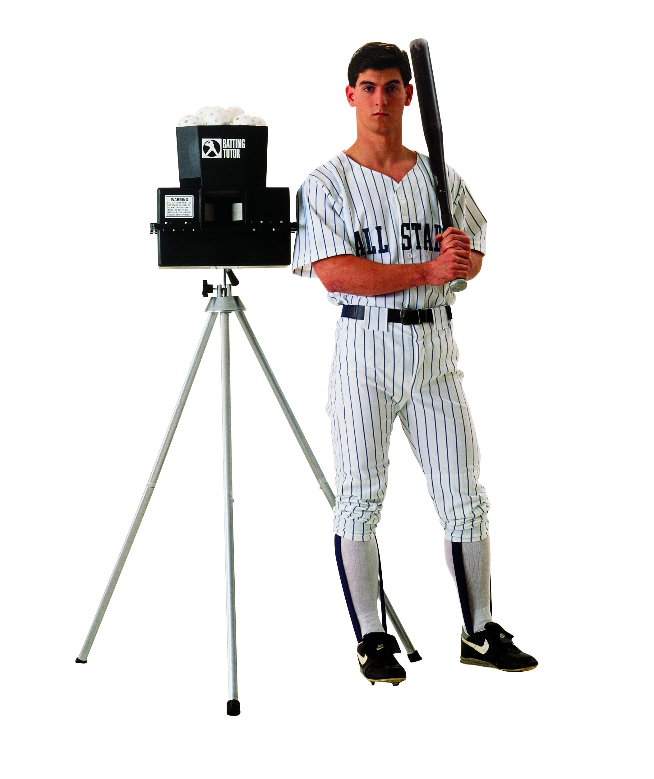 Baseball Tutor Pitching Machine - Batting Practice Without a Batting Cage. Used by High Schools and Colleges.