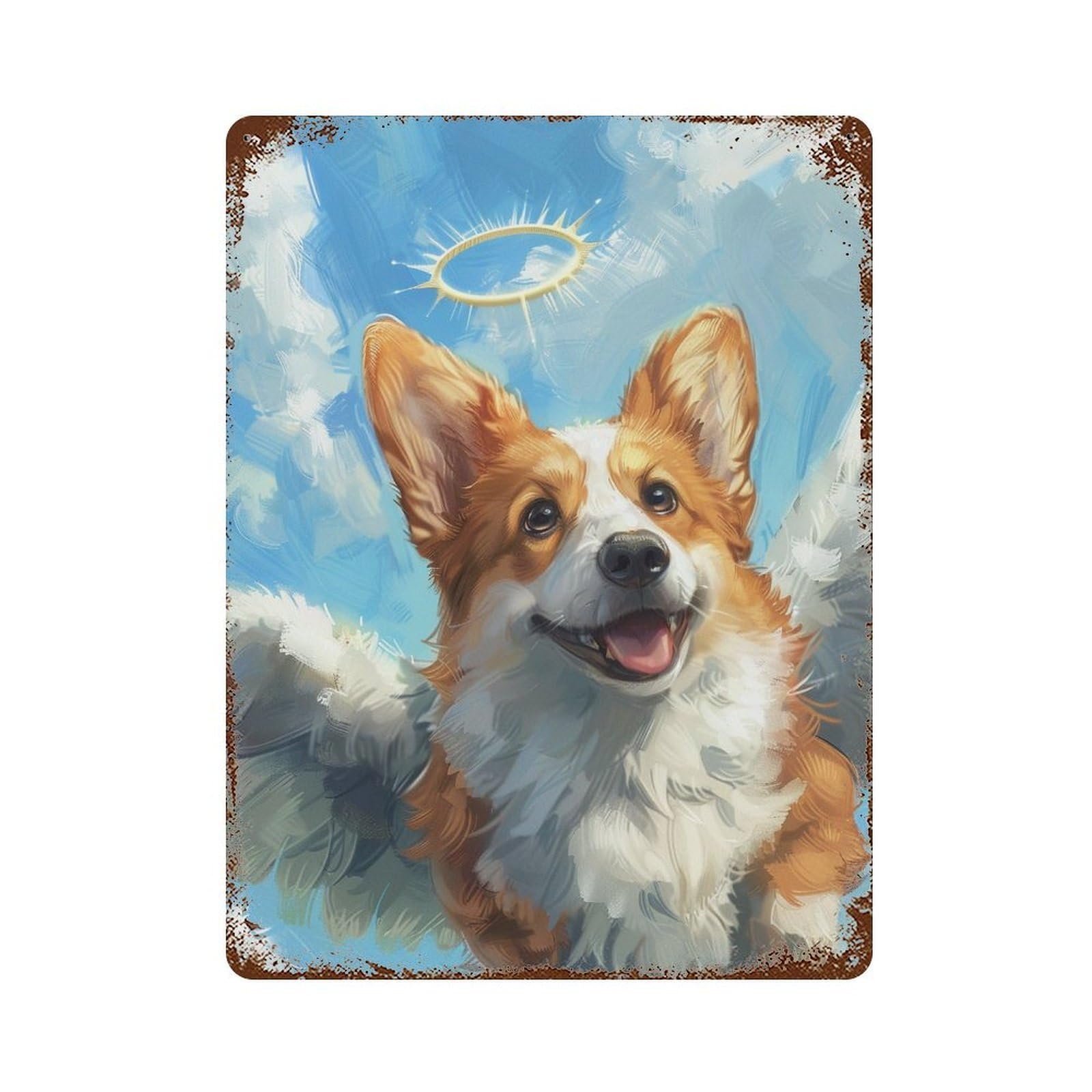 Angel Dog Painting 15.7"x11.8" Retro Metal Sign, Vintage Wall Decor for Office, Studio And Wall Decor