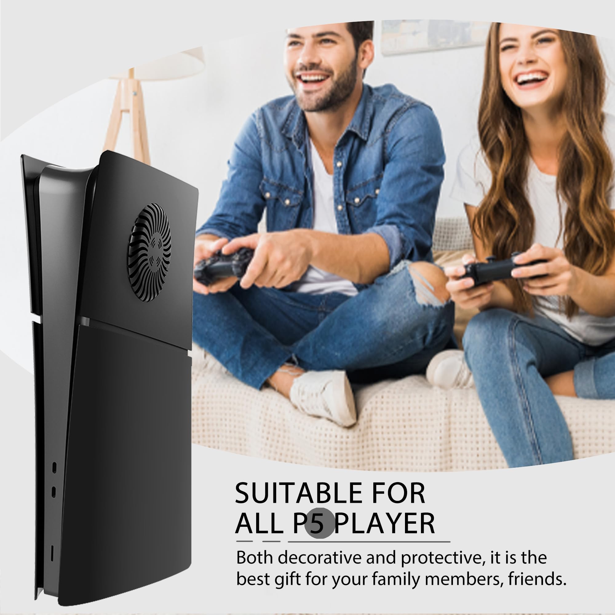 DOBEWINGDELOU Faceplate für PS5 Slim Digital Edition mit Lüftungsschlitzen und Staubfilter, Face Plate Konsole Abdeckplatten ABS staubdicht Ersatz Seite Shell Zubehör Gehä Schwarz