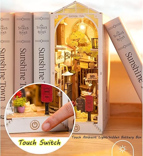 Miniatura 3 de Kit de rincón de libros de bricolaje estantería rompecabezas en miniatura 3D - Sujetalibros de madera para decoración de estante de la casa Modelo