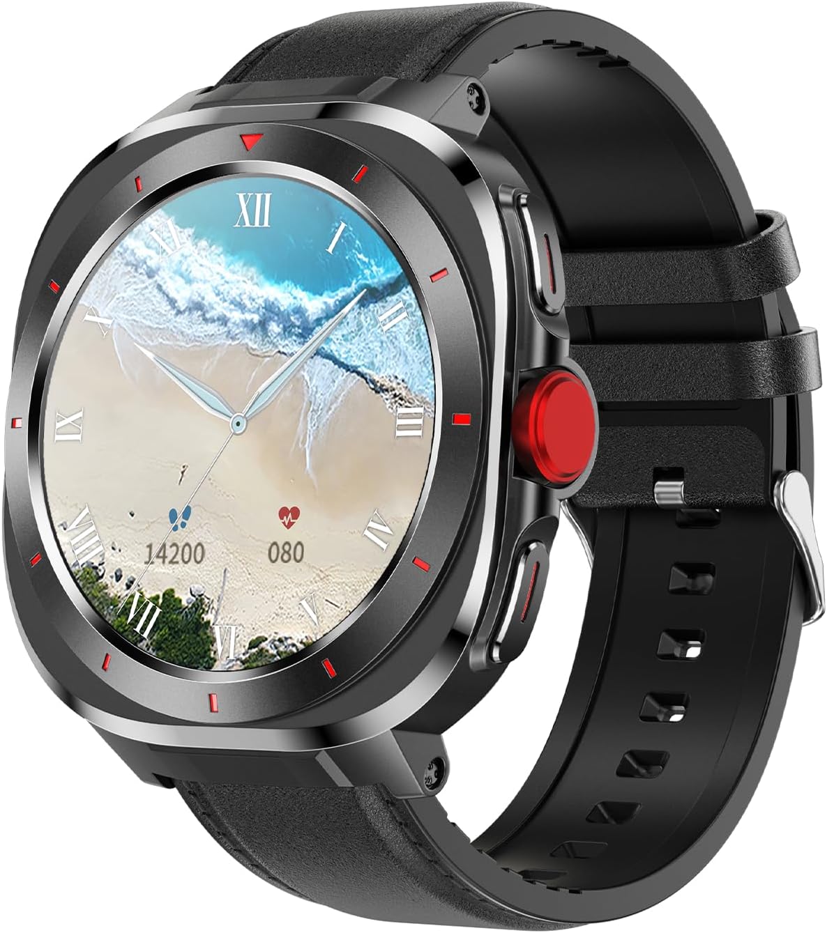 Yihou Military Smart Watches for Men Fitness Watch Fitness Tracker with Heart Rate Monitor Sleep Monitor Multiple Sport Modes Pedometer Bluetooth Call for Android iOS Black Leather