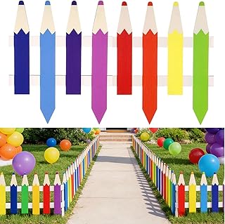 6 Pcs Crayon Wooden Garden Fence 15.7" H x 71" L Landscape Edging Border, Garden Border Panels Ornamental Fence for Home School Lawn Flower Beds Pathways Outdoor Decor(8 Color)