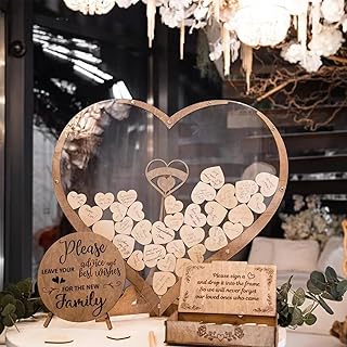Wedding Guest Book Alternative Acrylic Rustic Wedding Decorations for Reception Weding Guest Book with 80pc Heart Drop Box to Sign Wedding Anniversary Party (DIY-Heart Text)