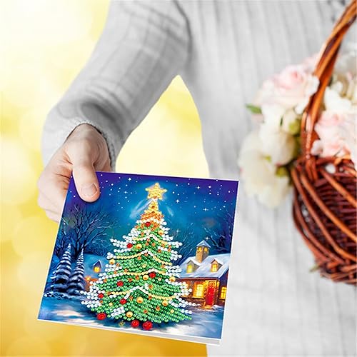 Miniatura 4 de Huacan Tarjetas de Navidad 5D DIY Pintura Diamante Taladro Redondo Felicitación Tarjetas de Agradecimiento Creativas 8 Paquetes