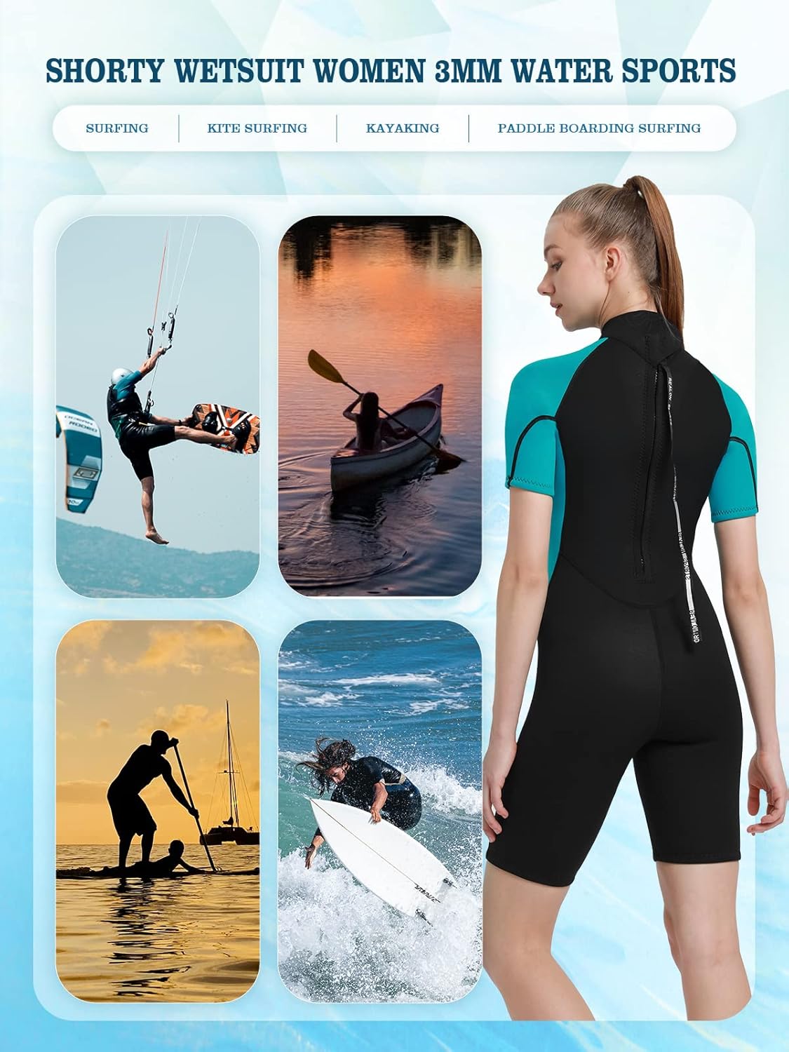 Women's Mens Neoprene Shorty Wetsuit 2mm 3mm Back Zipper Cold Water Thermal Swimsuit for Swimming Surfing Diving Snorkeling