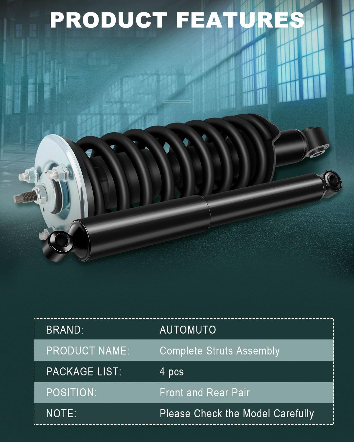 AUTOMUTO Front and Rear Pair Complete Struts Spring Assembly Shock Absorber Compatible with 2005-2019 for Nissan Frontier Struts 171102 345067