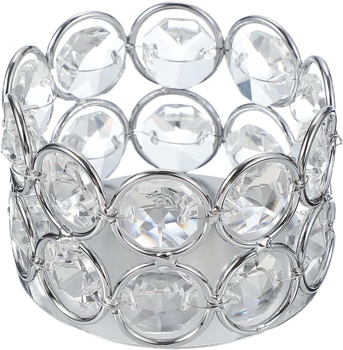sourcing map Glass Tea Light Candle Holder, Openwork Crystal Glass Votive Candle Holder for Desk Table Centerpiece, Wedding, Party, and Home Decor(Silver)
