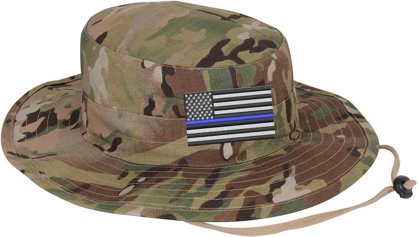 Embroidered Thin Blue Line Subdued American Flag Boonie Adjustable Hat