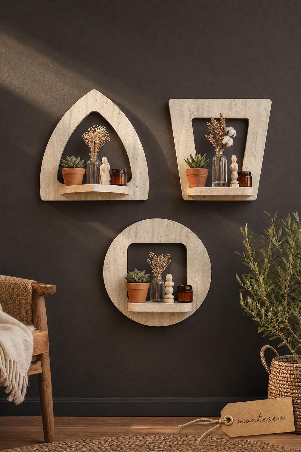 Ahşap Dekoratif Duvar Rafı 3 Lü Set (Mts-176)