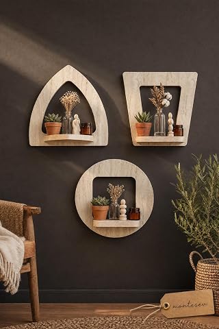 Ahşap Dekoratif Duvar Rafı 3 Lü Set (Mts-176)