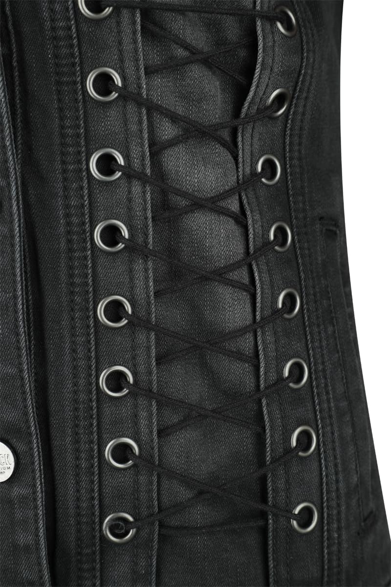 Black Premium by EMP Mujer Chaqueta vaquera negra y roja con capucha desmontable y mangas hechas de tela extra suave para el sudor