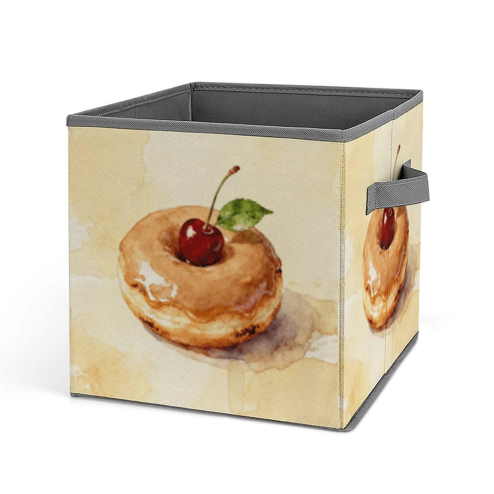 Donuts Storage Baskets Collapsible, Exquisite Pattern Cube Box, Canvas Fabric Storage Bins with Handles, Clothe Organizer Box for Home Decorative Office Bedroom