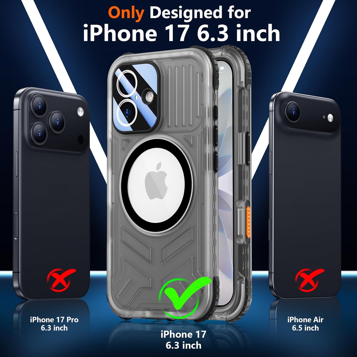 SPIDERCASE Magnetic for iPhone 17 Case Waterproof,[Built-in Screen & Camera Protector] [IP68 Underwater] 12FT Military Shockproof, Dustproof, Anti-Scratched Phone Case,Black/Clear