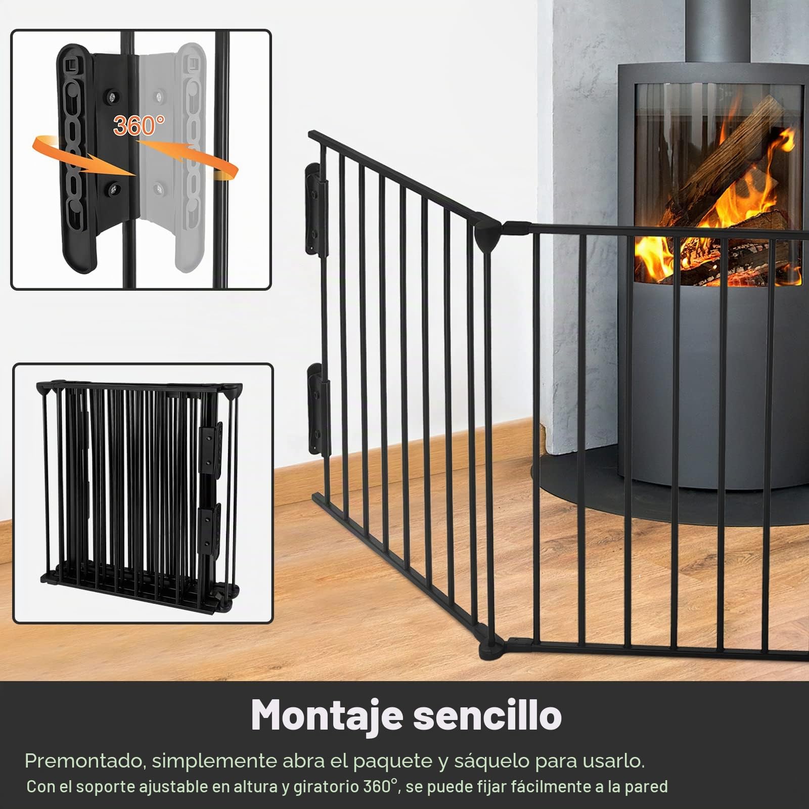 UISEBRT Rejilla de protección para chimenea con puerta de 300 cm de metal, rejilla de protección para estufa, barrera plegable, rejilla de protección para puertas, rejilla de protección para niños y