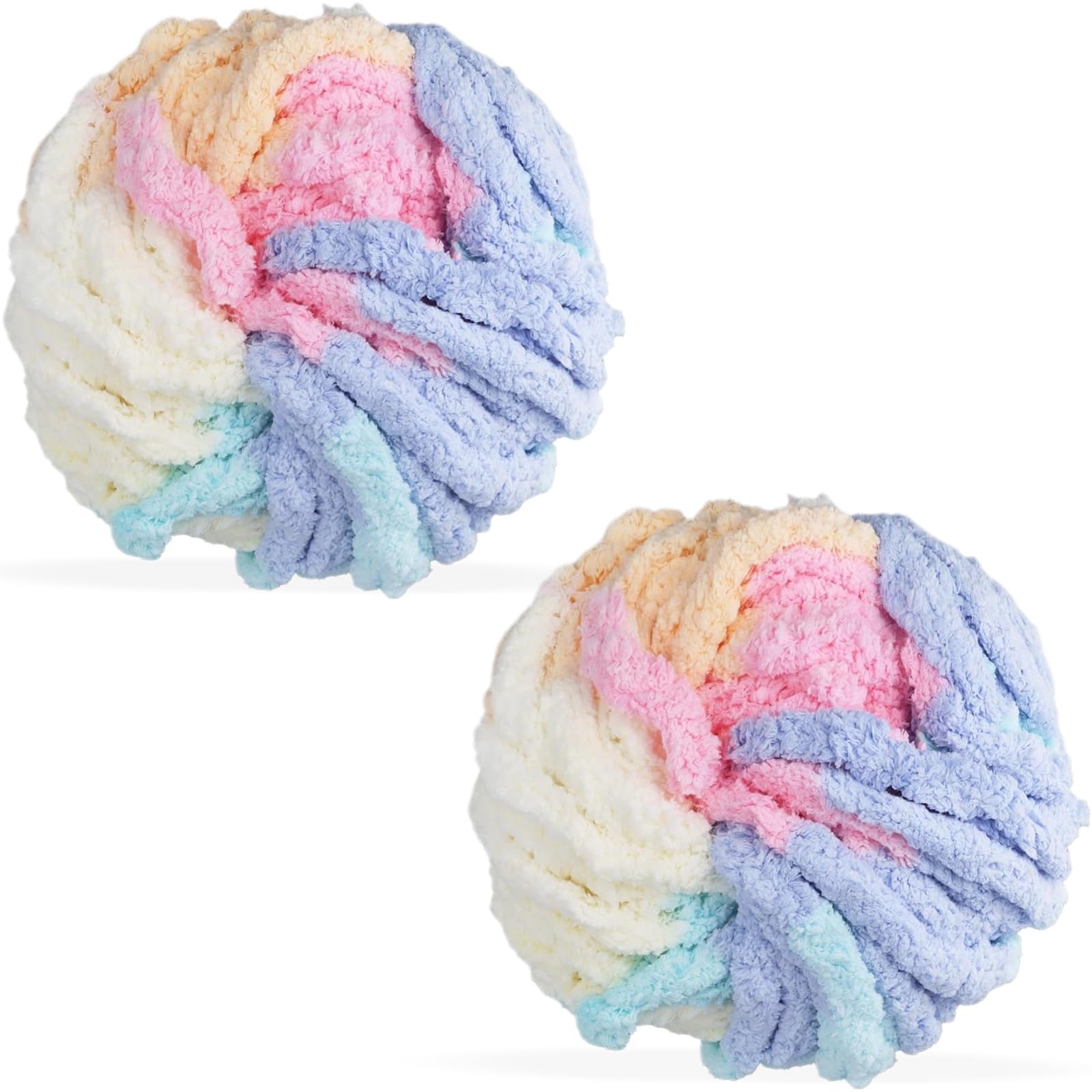 Chunky Wool Yarn, 2pcs Soft Neon Chunky Blanket Yarn for Crocheting and Knitting, 2cm Thick, 250g X 2 for Cats' Bed, Dolls, Blankets, Pillow Cushions, Bags, Hats, and Rugs (2 PCS Candy Color)