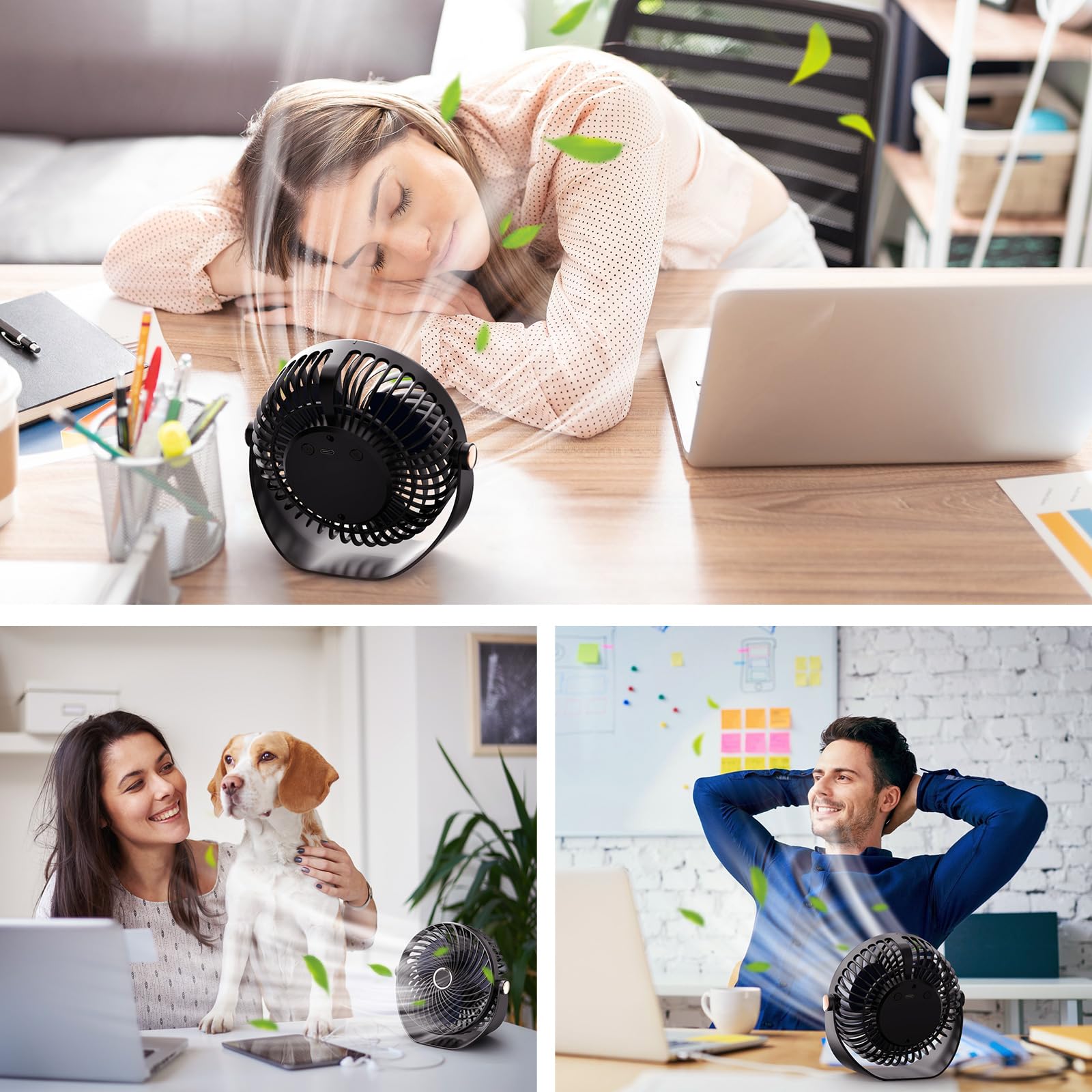 Ventilatore Tavolo, Ventilatore da Tavolo con Flusso d'Aria Forte a 5 Velocità,Testa Girevole a 360° Ventola di Raffreddamento con Portatile e Ultra Silenziosa per Scrivania, Ufficio, Casa (Nero)