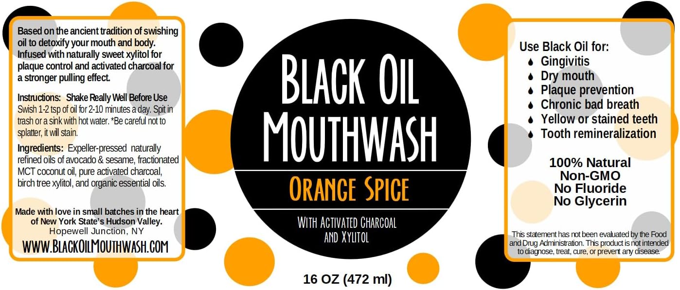 Coconut/Avocado/Sesame Oil Mouthwash, Sweet & Delicious, with Charcoal & Xylitol for Oil Pulling, 16 oz Black Oil Mouthwash (Orange Cinnamon Spice) image 4