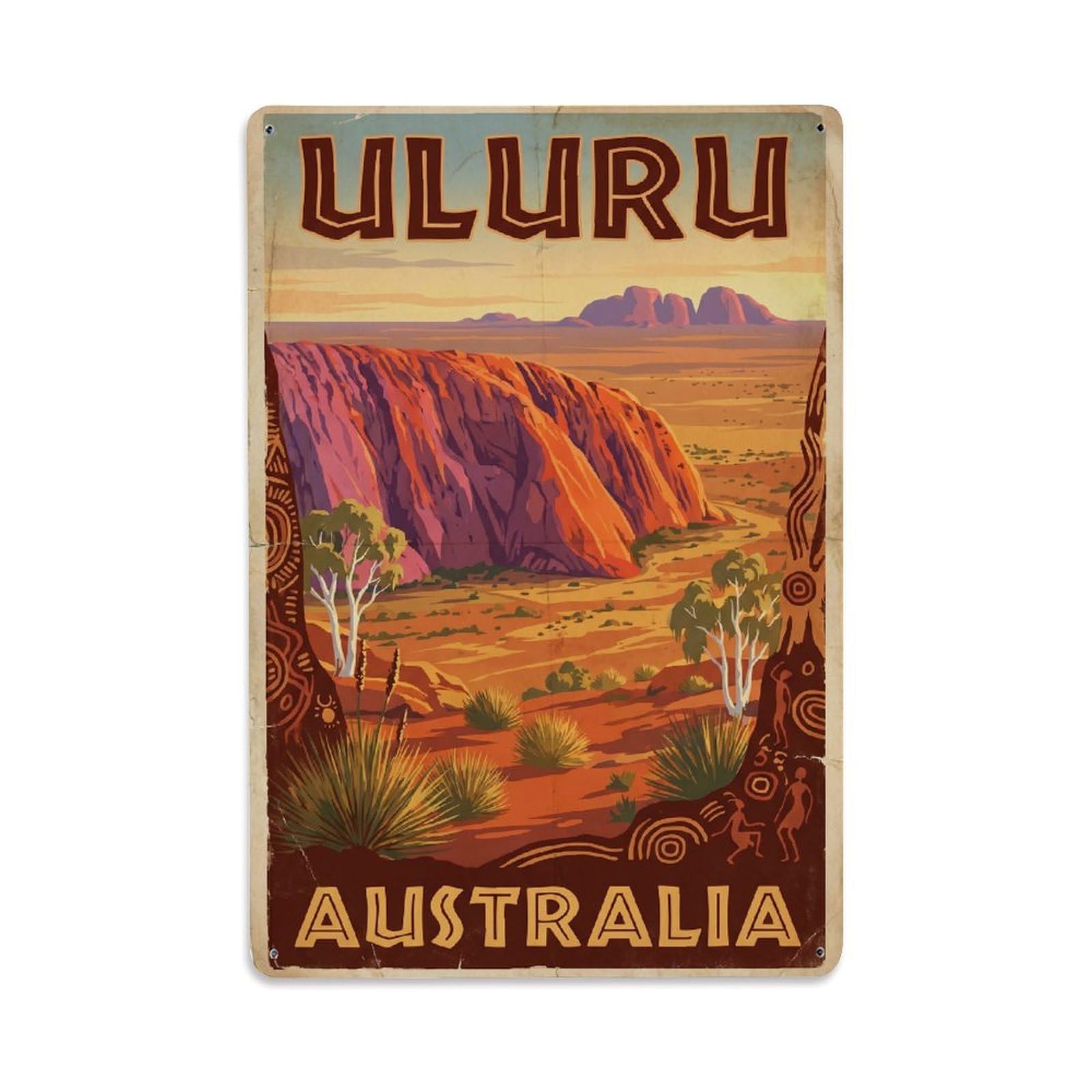 Retro Australia Uluru Travel Metal Tin Sign Plaque Wall Decor for Cafe, Club Bar, Office, Garden Metal Poster 8x12Inch
