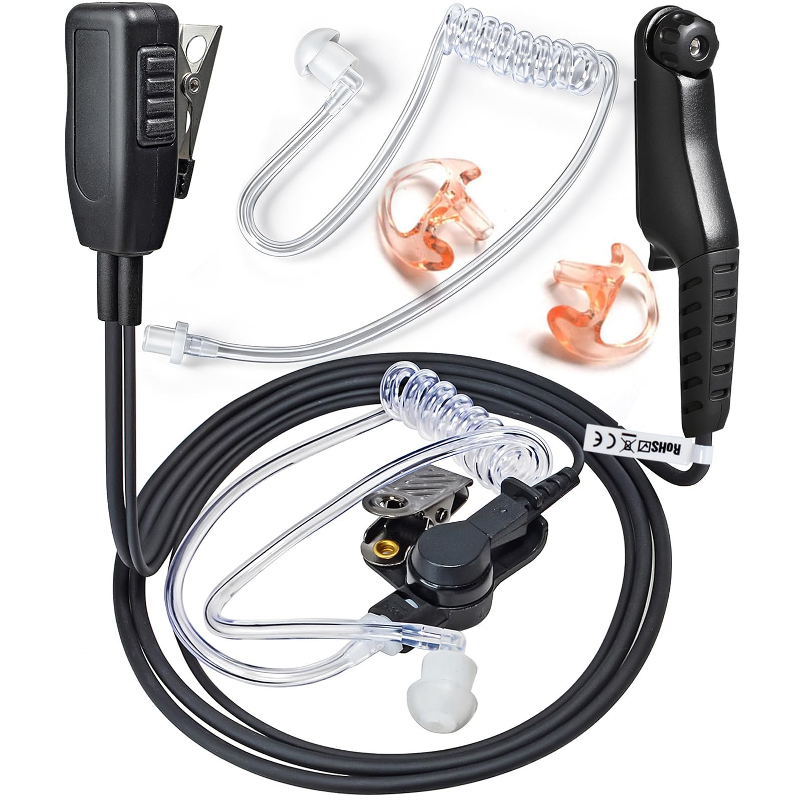 HYS Auricolari compatibili con Motorola R7, R7a, MXP600, APX, N30, N50, ION ecc. Tubo di commutazione trasparente, con microfono, cavo nero (KH07A0-R7+B05+M)