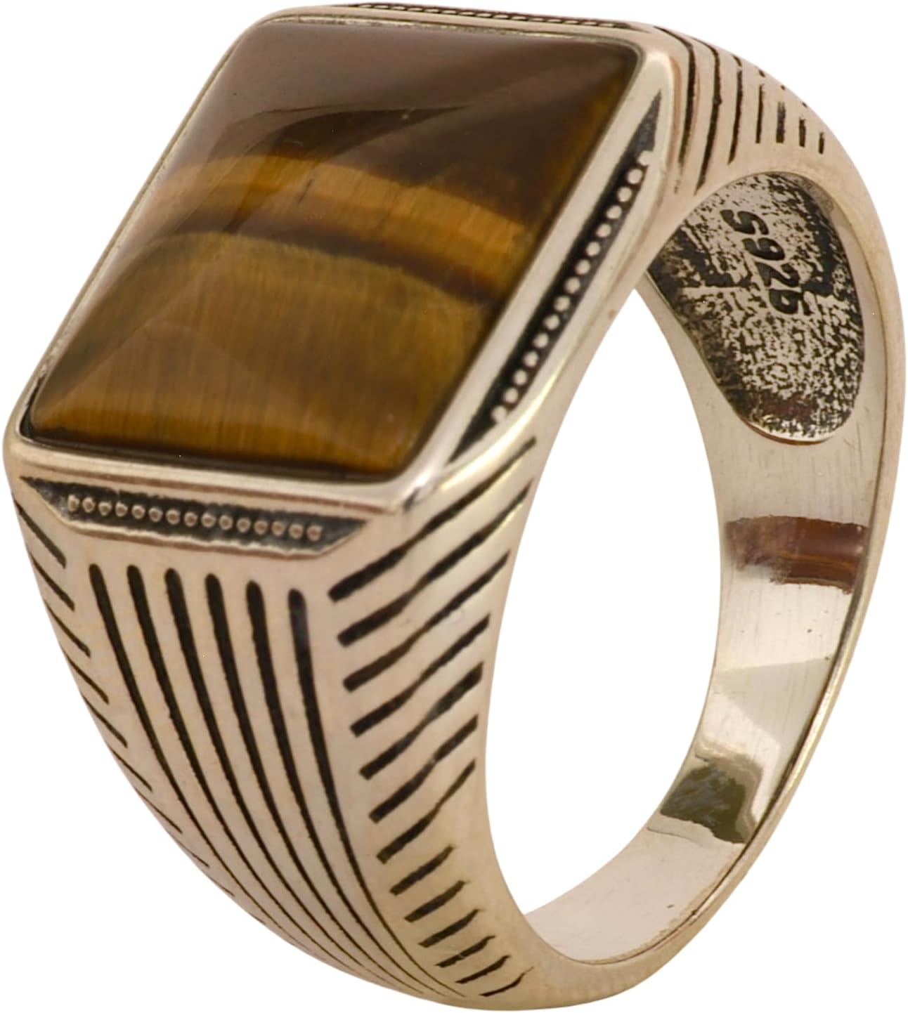 Opulent 925 Sterling Silver Tiger’s Eye, Onyx, or Turquoise Ring- Flat top Tiger's Eye- Goth, Signet and Turkish Men Ring for thumb, index, middle, ring, and pinky finger. Ausgust & December Birthstone