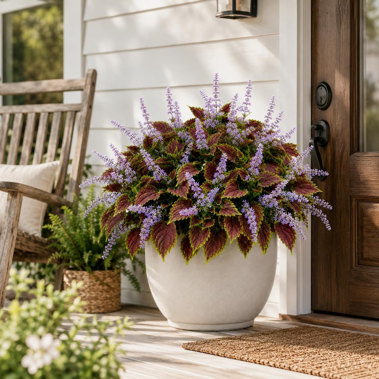 Artificial Coleus Flowers, 12 Faux Plants for Outdoor Planters - Purple | Realistic Coleus Leaf Texture UV-Resistant for Outdoor Use Lush and Full Appearance No Watering or Maintenance Required