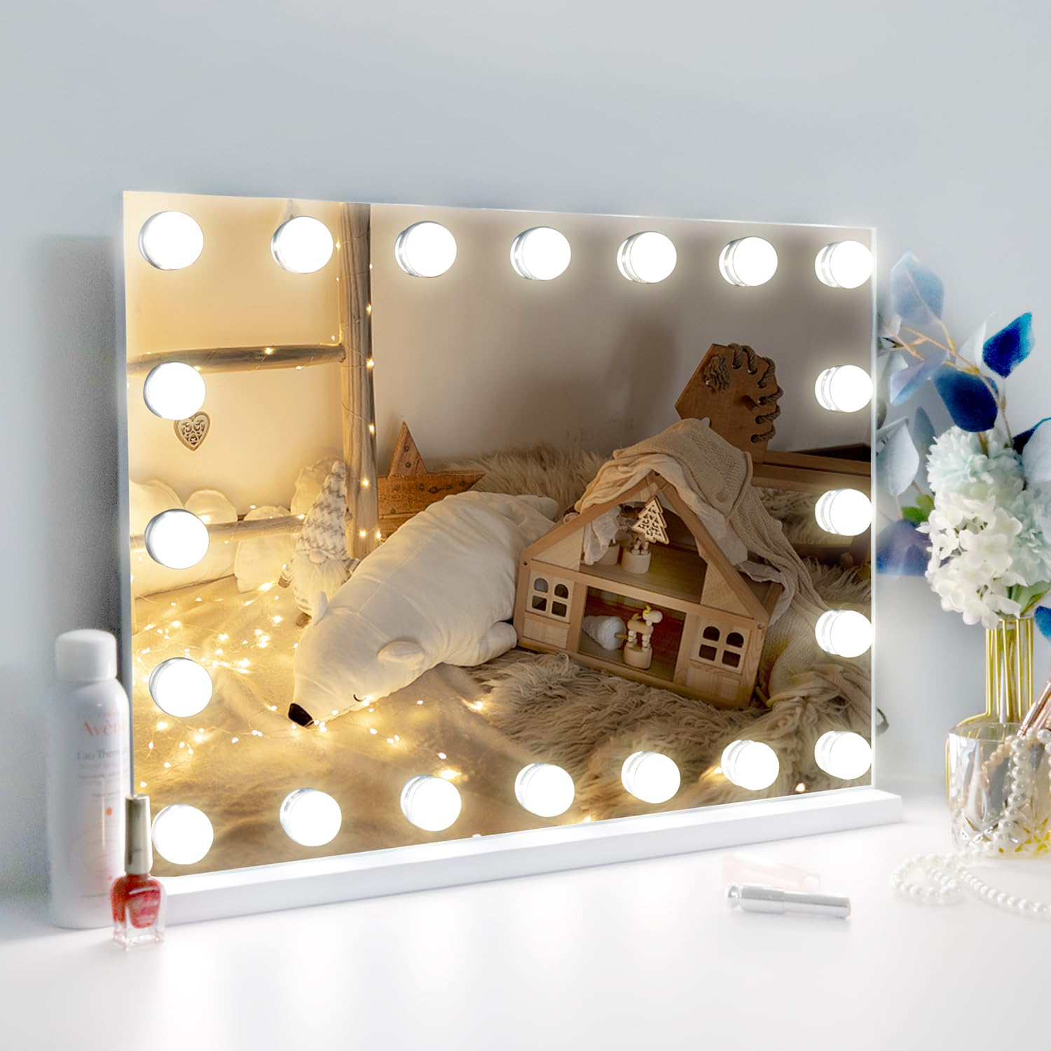 Zdorzi 22.8"x 18.1" Vanity Mirror Makeup Mirror with Lights,Large Hollywood Lighted Vanity Mirror with 20 Dimmable LED Bulbs,3 Color Modes,Touch Control for Dressing Room,Tabletop or Wall-Mounted