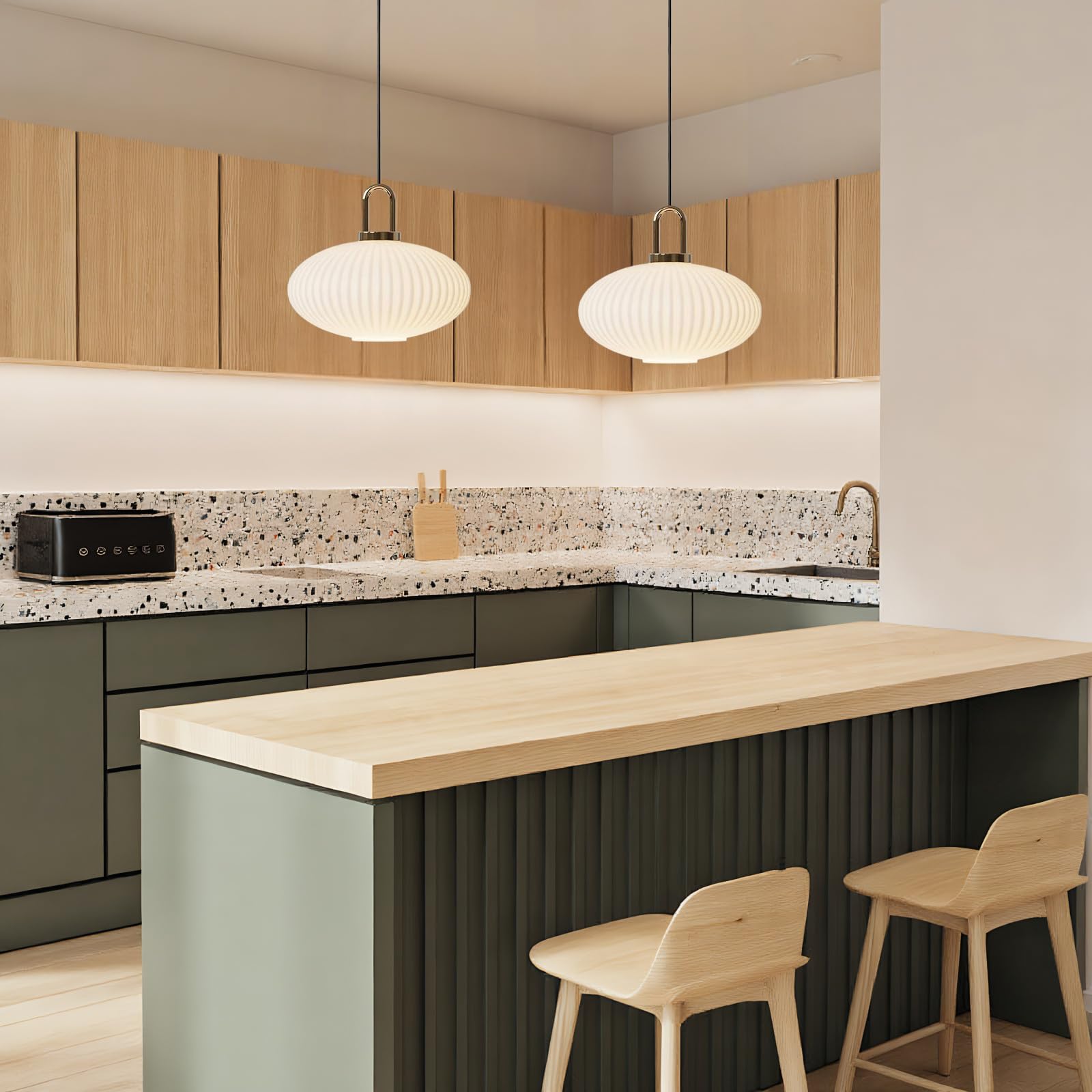 EKSED Lámpara colgante de cristal blanco con acabado en oro bronce, lámpara colgante de luz de techo retro moderna para mesita de noche, mesa de comedor, isla de cocina