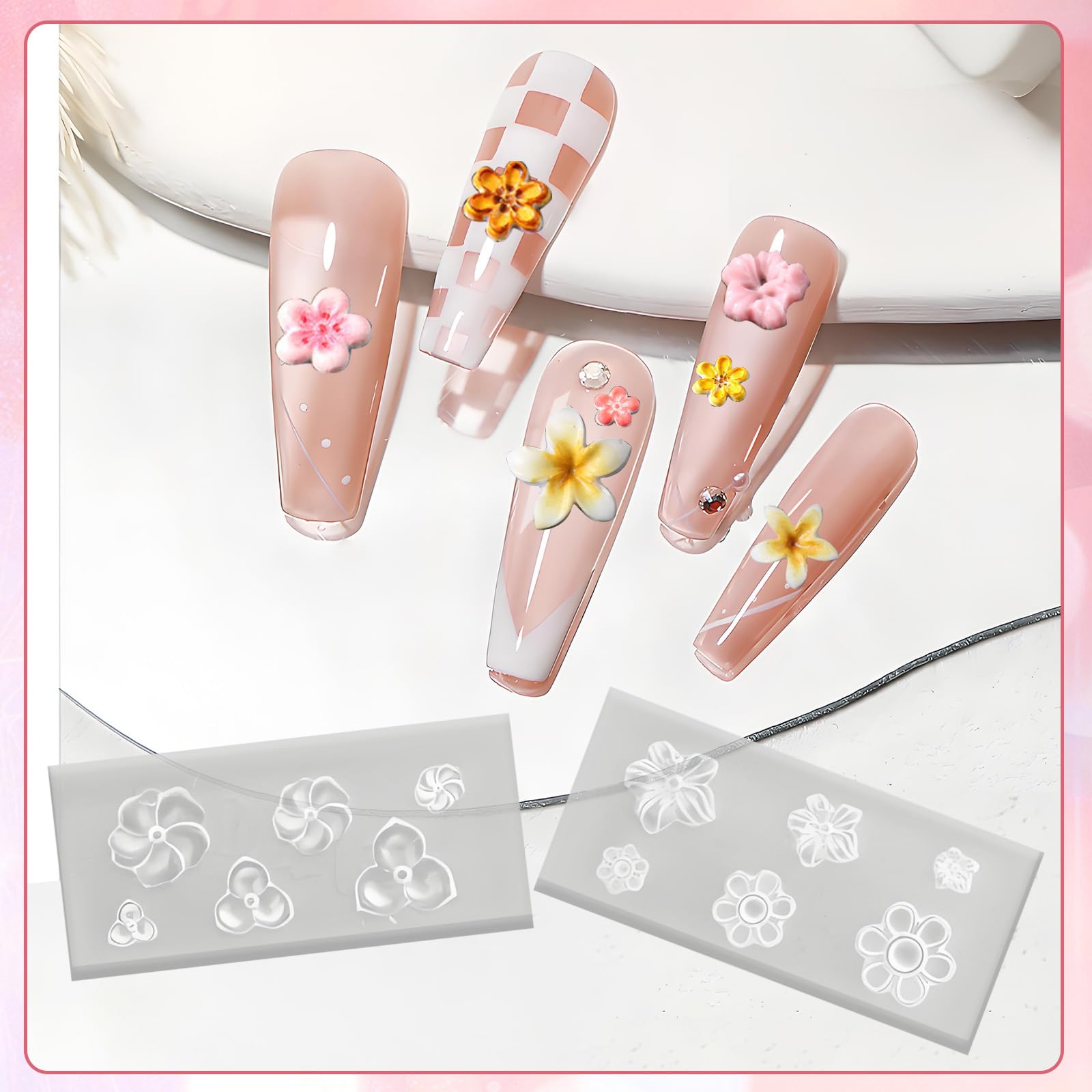 4 stampi in silicone per unghie a forma di fiore, stampi per nail art in gel 3D, stencil floreali, strumenti di design fai da te, accessori per manicure e decorazioni