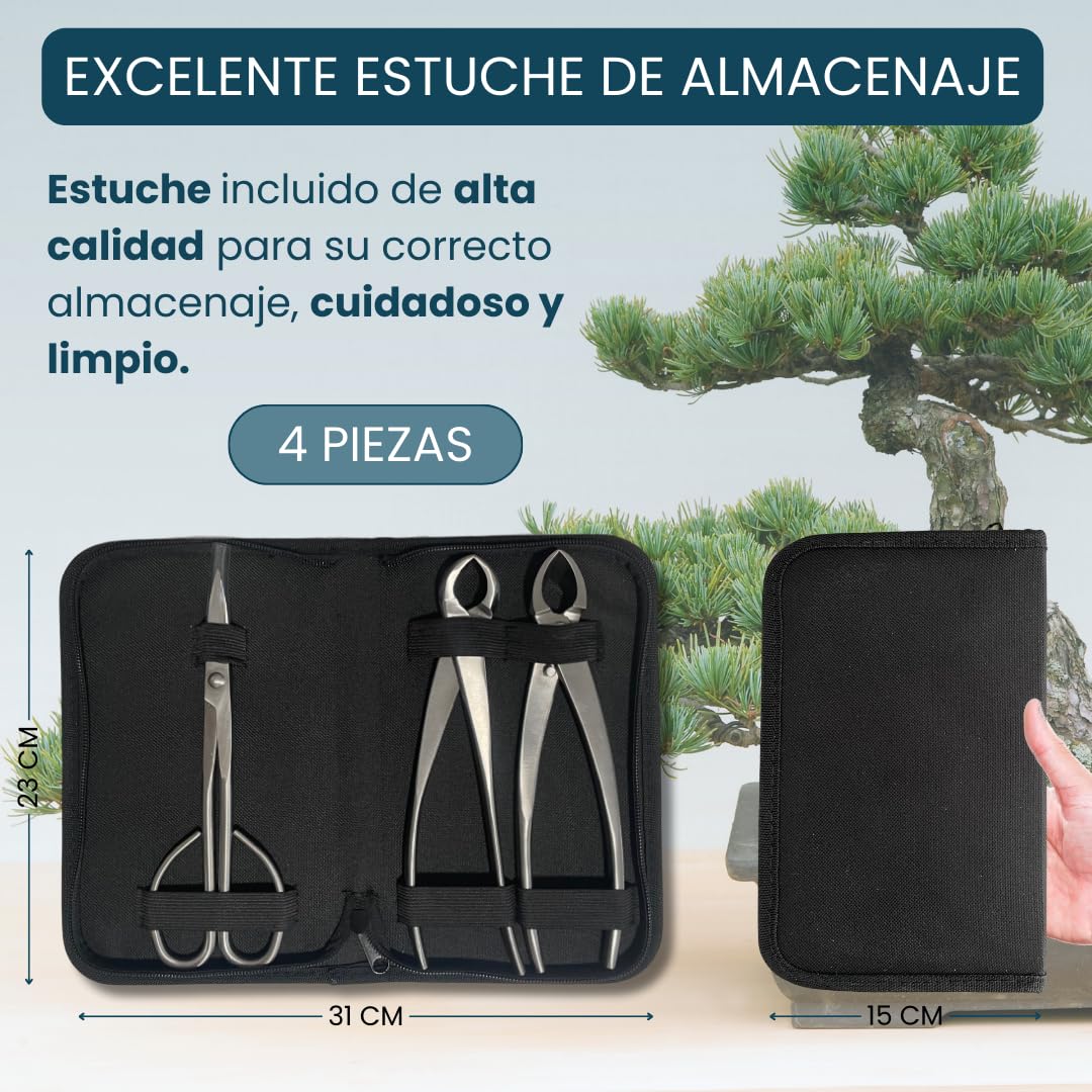 Kit Herramientas Bonsái Profesional – Estuche Para Mantenimiento de Bonsais con Tijeras, Podadora Cóncava y Podadora Recta Esenciales para el cuidado