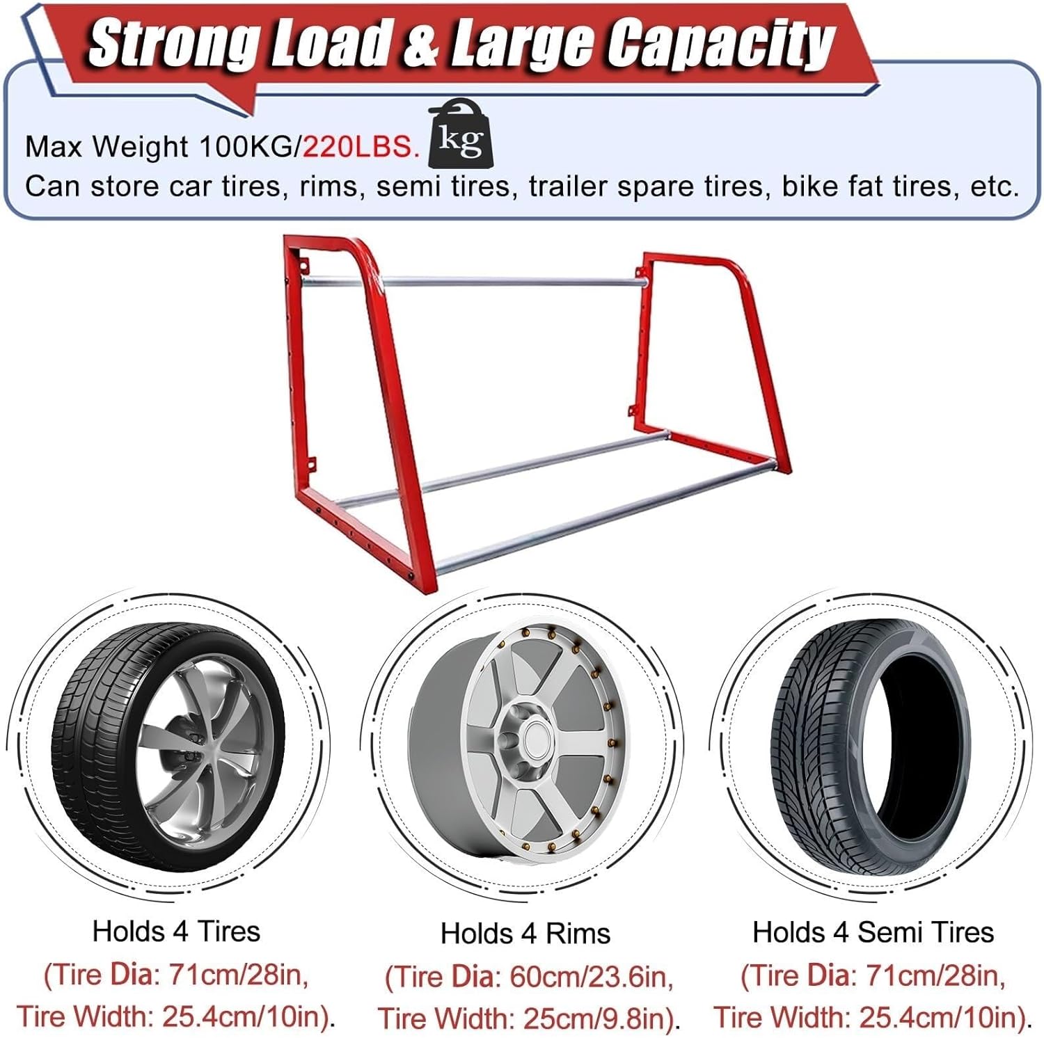 QLXYYFC 壁取り付けタイヤ ラック、調節可能なクロスバーが付いている
