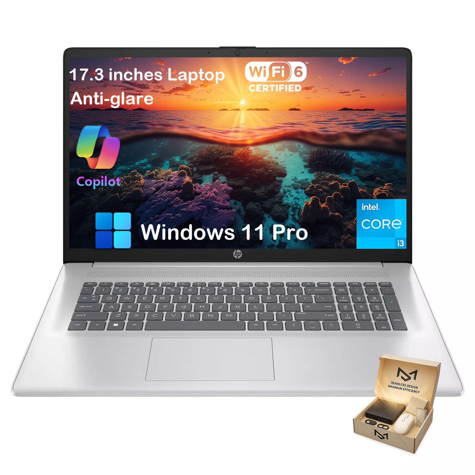 Flagship 17inch Laptop Computer, 32GB RAM, 1TB SSD, 17.3" HD+ 250 Nits IPS Anti-Glare Display, Intel 8-Core i3 N305 CPU, Windows 11 Pro, Fast Charge, Wifi6, for Business and Students