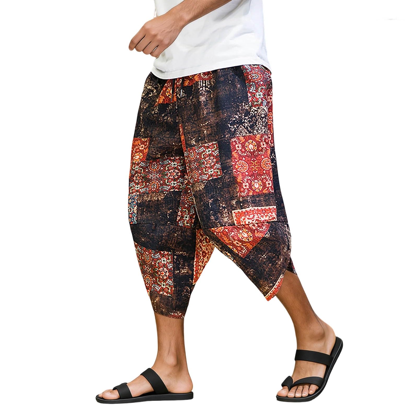 Pantalones de chándal para hombre, transpirables, pantalones harén, pantalones de lino, pierna ancha, cintura elástica, pantalones de ocio, pantalones deportivos con cordón, puños ajustados