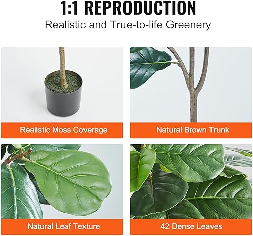 Miniatura 4 de VEVOR Higuera artificial de hoja de violín de 6 pies, material de polietileno seguro y protección de inclinación anti-punta, planta sintética de