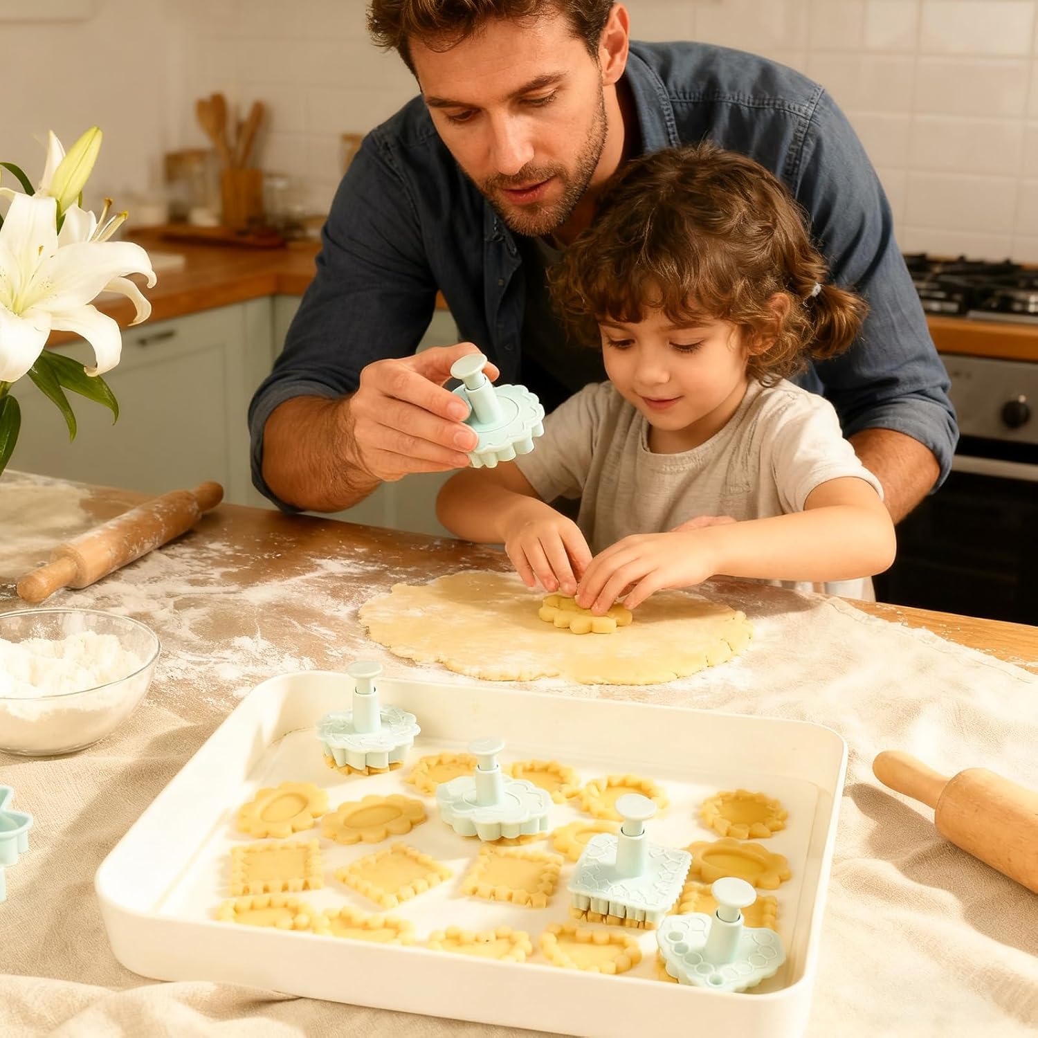 3D Jam Cookie Cutter, 3D Flower Biscuit Cutters Chocolate Sandwich Cookie Stamp Fun Cookie Press Mold for Baking Plunger Cookie Mold Fondant Molds - Image 6