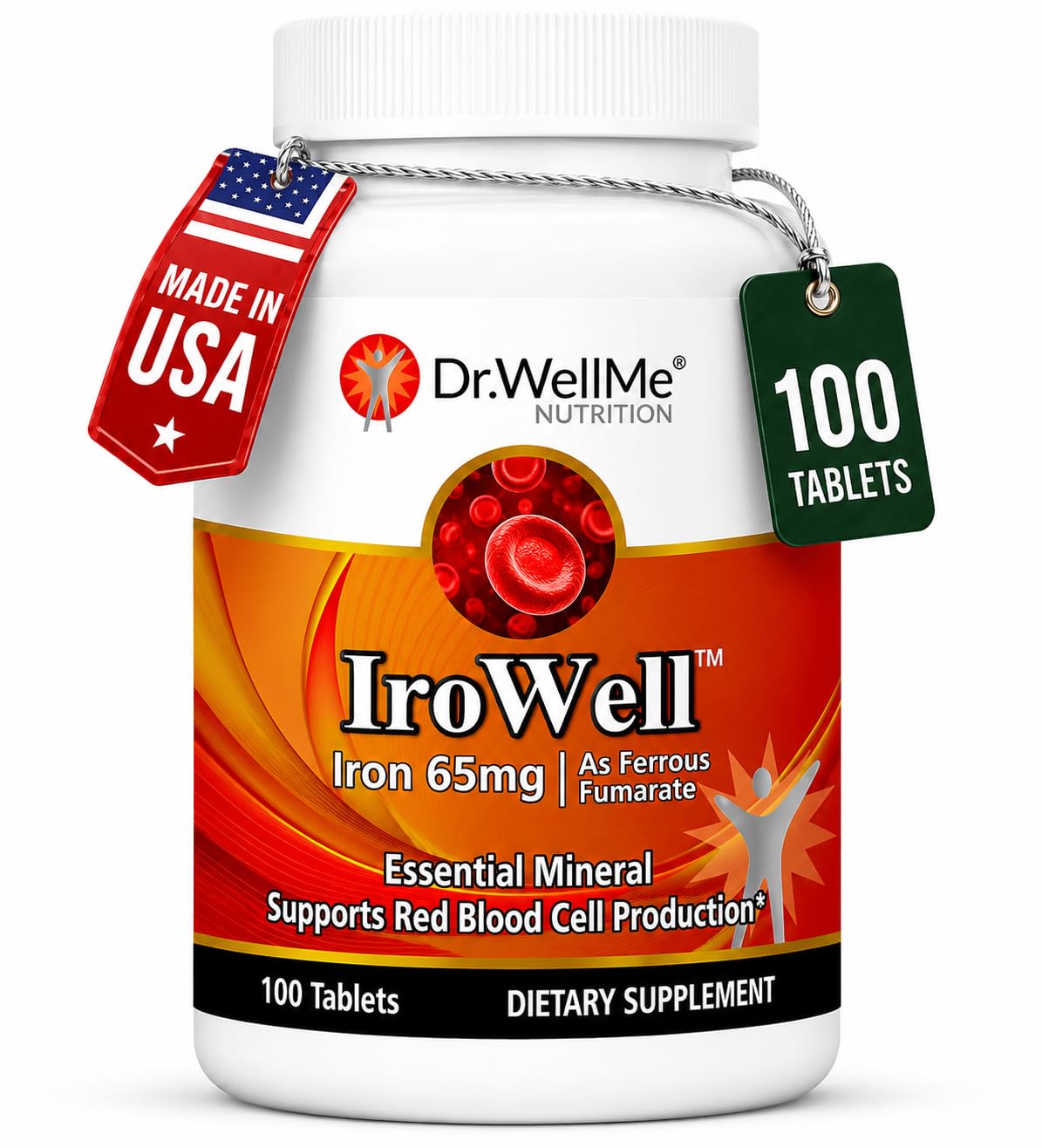 Irowell Iron Tablets 65mg, 100 Count, 100-Day Supply