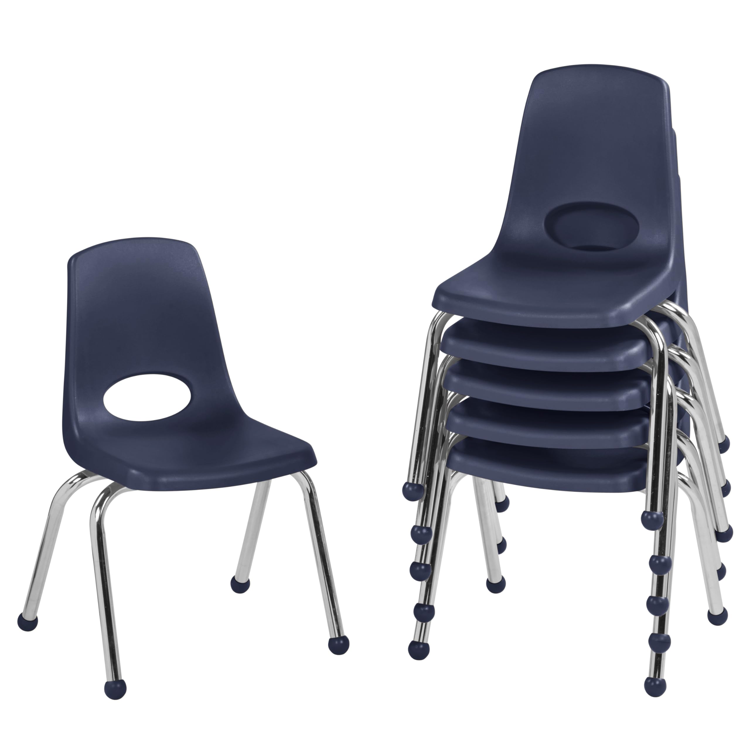 FDP 14" School Stack Chair,Stacking Student Seat with Chromed Steel Legs and Ball Glides; For In-Home Learning or Classroom - Navy (6-Pack), 10363-NV